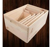 Woodeedoo Nesting Set Of 5 Rounded Corner Wooden Crates With Handles For Shelf Kitchen Diy Craft Home Storage 37 X 28 X 17.5 Cm