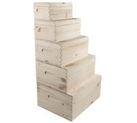 WooDeeDoo Nesting Wooden Storage Chest Box Set - Plain Pine with Hinged Lids and Etched Handles - Sharp Corners - Craft or Keepsake Boxes