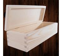 WooDeeDoo Oblong Rectangular Wooden Storage Box with Hinged Lid - 29 x 11 x 8 cm - Unpainted Pine Craft Box for Gifts Keepsakes Jewellery Trinkets DIY Painting Woodburning Decoupage