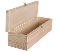 WooDeeDoo Oblong Wooden Keepsake Box with Hinged Lid and Clasp - 33 x 10 x 9 cm - Rectangular Unfinished Pine Case for Crafts Memorabilia Trinkets Gift Storage Decoration Painting
