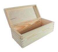 WooDeeDoo Oblong Wooden Storage Box with Hinged Lid - 30 x 14 x 10.5 cm - Unfinished Pine Case for Craft Decoupage Keepsakes Tools Gift Organisation