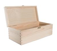 WooDeeDoo Oblong Wooden Storage Box with Hinged Lid and Clasp - 30 x 14 x 10.5 cm - Pine Keepsake Case for Tools Crafts Gift Packaging Memory Items