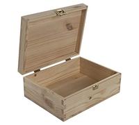 WooDeeDoo Real Pinewood Decorative Storage Box with Gold Clasp - 21 x 16 x 8.5 cm Plain Natural Wooden Case for Gifts Crafts Keepsakes DIY Personalisation Unpainted Home Organisation