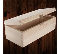WooDeeDoo Oblong Wooden Storage Box with Hinged Lid and Clasp - 30 x 14 x 10.5 cm - Pine Keepsake Case for Tools Crafts Gift Packaging Memory Items