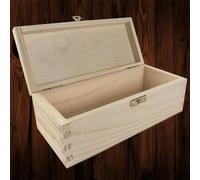 WooDeeDoo Rectangular Wooden Storage Box with Hinged Lid and Clasp - 23 x 10 x 8 cm - Unpainted Pine Craft Box for Gifts Jewellery Keepsakes Trinkets Decoupage Painting Woodburning