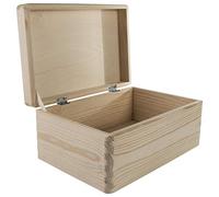 WooDeeDoo Rectangular Wooden Box with Hinged Lid 30 x 20 x 14 cm - Plain Pine Craft Storage Chest for DIY Personalised Gift Keepsake Memory Box 6L - Decorative Unfinished Wood Organiser
