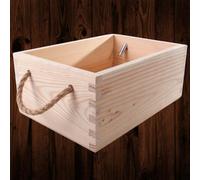 WooDeeDoo Rectangular Wooden Storage Box with Rope Handles - 24.5x17x11cm - Decorative Pine Gift Basket Hamper Tray Open Top Crate Portable Container for Home Office Kitchen Craft Display
