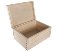 WooDeeDoo Rectangular Wooden Storage Box with Hinged Lid - 22 x 16 x 10.5 cm - Unfinished Pine Case for Keepsakes Letters Photos Crafts DIY Projects