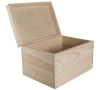 WooDeeDoo Rectangular Wooden Storage Box with Hinged Lid - 22 x 16 x 13.5 cm - Unfinished Pine Craft Case for Keepsakes A6 Paper Photos Gift Projects