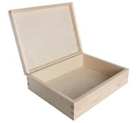 WooDeeDoo Rectangular Wooden Storage Box with Hinged Lid - 29.5 x 22.5 x 8 cm - Plain Pine Box for Crafts Gifts Décor Organisation Retail Display Painting Staining Decoupage DIY
