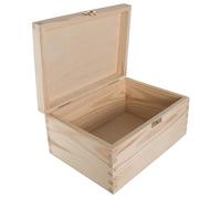 WooDeeDoo Rectangular Wooden Storage Box with Hinged Lid and Clasp - 22 x 16 x 10.5 cm - Unfinished Pine Keepsake Memory Case for Crafts Photos Files Decoration