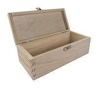 WooDeeDoo Rectangular Wooden Storage Box with Hinged Lid and Clasp - 23 x 10 x 8 cm - Unpainted Pine Craft Box for Gifts Jewellery Keepsakes Trinkets Decoupage Painting Woodburning