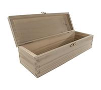 WooDeeDoo Rectangular Wooden Storage Box with Hinged Lid and Clasp - 29 x 11 x 8 cm - Unpainted Pine Gift Box for Keepsakes Jewellery Trinkets Crafts Painting Staining Decoupage DIY