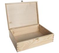 WooDeeDoo Rectangular Wooden Storage Box with Hinged Lid and Clasp - 34 x 25 x 10 cm - Unfinished Pine Case for A4 Documents Art Supplies Craft Projects Office Organisation