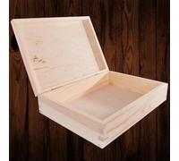 Woodeedoo Rectangular Wooden Storage Box With Hinged Lid Unpainted Pine Craft Gift Keepsakes Trinkets Case 26.5 X 19 X 6.5 Cm