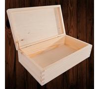 WooDeeDoo Rectangular Wooden Storage Box with Hinged Lid - 28 x 16 x 8 cm - Plain Pine Box for Crafts Gifts Décor Personalisation Painting Staining Decoupage Retail Display Keepsakes