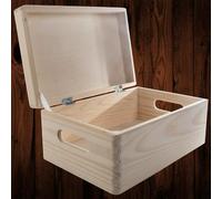Woodeedoo Rectangular Wooden Storage Box With Lid And Cut Out Handles Unfinished Pine Craft Organiser Decorative Chest 30X20X14 Cm