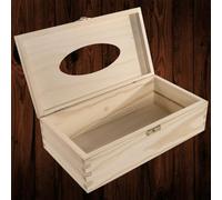 Woodeedoo Rectangular Wooden Tissue Box Holder Decorative Pine Dispenser With Hinged Lid & Clasp Refill-Style Container 25.5X13.5X8.5 Cm