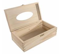WooDeeDoo Rectangular Wooden Tissue Box Holder with Hinged Lid & Clasp - Unfinished Pine Tissue Dispenser for Loose Tissues Bathroom Office Bedroom Refill-Style Container - 25.5 x 13 x 8.5 cm