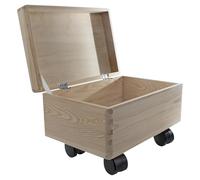 WooDeeDoo Rectangular Wooden Underbed Storage Box with Hinged Lid and Wheels - Plain Pine Keepsake Chest for Toys Crafts Memory Storage 6L - Unfinished Box to Decorate - 30 x 20 x 19 cm