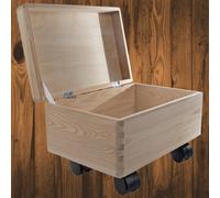 WooDeeDoo Rectangular Wooden Underbed Storage Box with Hinged Lid and Wheels - Plain Pine Keepsake Chest for Toys Crafts Memory Storage 6L - Unfinished Box to Decorate - 30 x 20 x 19 cm