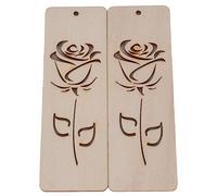 WooDeeDoo Rose Cut-Out Wooden Bookmarks | Pack of 2 | Wood Tags for Book with Holes | Plain Unpainted Craft DIY Shape Décor