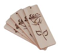 WooDeeDoo Rose Cut-Out Wooden Bookmarks | Pack of 5 | Wood Tags for Book with Holes | Plain Unpainted Craft DIY Shape Décor