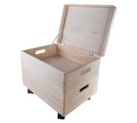 WooDeeDoo Set of 2 Medium Wooden Stackable Storage Boxes | 40 X 30 X 32 cm | Top Box with Hinged Lid | Bottom Crate on Wheels | Unpainted Plain Decorative Pine