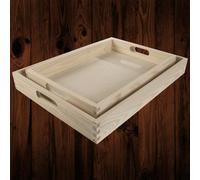 Woodeedoo Set Of 2 Nesting Wooden Serving Trays With Handles In Unfinished Pine For Medium And Large Size Snacks Or Display Use