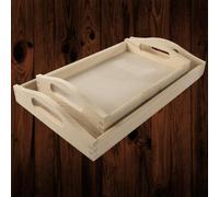 Woodeedoo Set Of 2 Nesting Wooden Trays With Curved Handles In Unfinished Pine For Serving Or Display Use Small And Medium Size