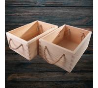 Woodeedoo Set Of 2 Rectangular Wooden Boxes With Rope Handles 24.5X17X11Cm Gift Basket Storage Crates For Kitchen Desk Craft