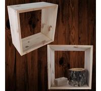 Woodeedoo Set Of 2 Square Pine Floating Storage Boxes For Wall Mounting Natural Unpainted Wooden Shelves 31.5 X 17 X 31.5 Cm