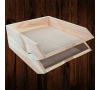 Woodeedoo Set Of 2 Stackable Wooden Letter Tray A4 Document Holder Paper Sorter Desk Tidy Organiser For Office Home 26 X 32 X 6 Cm