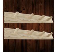 Woodeedoo Set Of 2 Wooden Coat Hooks Wall Mounted 4 Pegs Each Natural Pine Unpainted Hook Racks Hanger Rail 37 X 6 X 5.5 Cm
