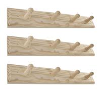 WooDeeDoo Set of 2 Wooden Coat Hooks Wall Mounted 4 Pegs Each - Natural Unpainted Pine Hook Racks for Wall or Door Storage 37 x 6 x 5.5 cm Per Unit Hallway Bedroom Kitchen