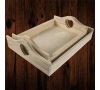 Woodeedoo Set Of 2 Wooden Trays With Heart Handles Unfinished Decorative Pine Nesting Medium & Large Home Display Light Serving