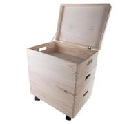 WooDeeDoo Set of 3 Medium Wooden Stackable Storage Boxes | 40 X 30 X 45 cm | Top Box with Hinged Lid | Bottom Crate on Wheels | Unpainted Plain Decorative Pine