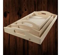 Woodeedoo Set Of 3 Nesting Wooden Trays With Curved Handles Unfinished Pine Small Medium Large Sizes For Serving Or Display