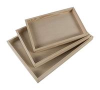 WooDeeDoo Set of 3 Rectangular Wooden Serving Trays Shallow Open Display Boxes Unfinished Pine Storage Containers Organisers Home Office Décor Keys Jewellery Accessories Crates