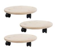 Woodeedoo Set Of 3 Round Wooden Plant Pot Trolleys With Wheels Smooth Solid Top Decorative Unfinished To Paint Stain 35X35X7Cm