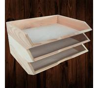 WooDeeDoo Three Tier Horizontal Stackable Wooden A4 Paper Trays Document Holders Magazine Storage Racks in Tray Paperwork Sorter Desk Organisers for Office or Home