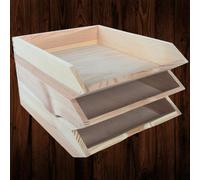 Woodeedoo Set Of 3 Stackable Wooden Letter Tray A4 Document Holder Paper Sorter Desk Tidy Organiser For Office Home 26 X 32 X 6 Cm