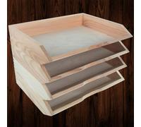 Woodeedoo Set Of 4 Stackable Horizontal Wooden Letter Tray A4 Document Holder Paper Sorter For Desk Or Office 34 X 27 X 6 Cm