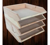 Woodeedoo Set Of 4 Stackable Wooden Letter Tray A4 Document Holder Paper Sorter Desk Tidy Organiser For Office Home 26 X 32 X 6 Cm