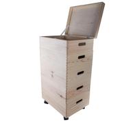 WooDeeDoo Set of 5 Medium Wooden Stackable Storage Boxes | 40 X 30 X 71 cm | Top Box with Hinged Lid | Bottom Crate on Wheels | Unpainted Plain Decorative Pine