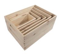 WooDeeDoo Set of 5 Nesting Wooden Storage Crates -- Solid Pine Open Boxes with Handles -- Natural Unfinished Organiser Set for Pantry Craft Utility Gift or Decorative Use