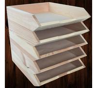 Woodeedoo Set Of 5 Stackable Wooden Letter Tray A4 Document Holder Paper Sorter Desk Tidy Organiser For Office Home 26 X 32 X 6 Cm