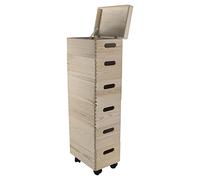 WooDeeDoo Set of 6 Small Wooden Stackable Storage Boxes | 30 X 20 X 84 cm | Top Box with Hinged Lid | Bottom Crate on Wheels | Unpainted Plain Decorative Pine