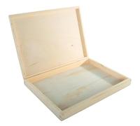 WooDeeDoo Shallow Decorative Wooden Box with Lid - A4 internal size - 34 x 25 x 4 cm - Depthless Documents Trinket Presentation Memory Keepsake Storage Gift Holder Case - Wood for Craft