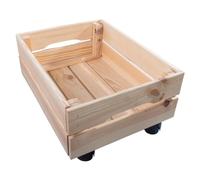 WooDeeDoo Shallow Decorative Wooden Crate With Wheels | 39.5 x 29.5 x 21.5 cm | Flat Packed Slatted Solid Storage Box | Display Plants Apple Fruits DIY Hamper Toy Chest | Unpainted Natural Pine